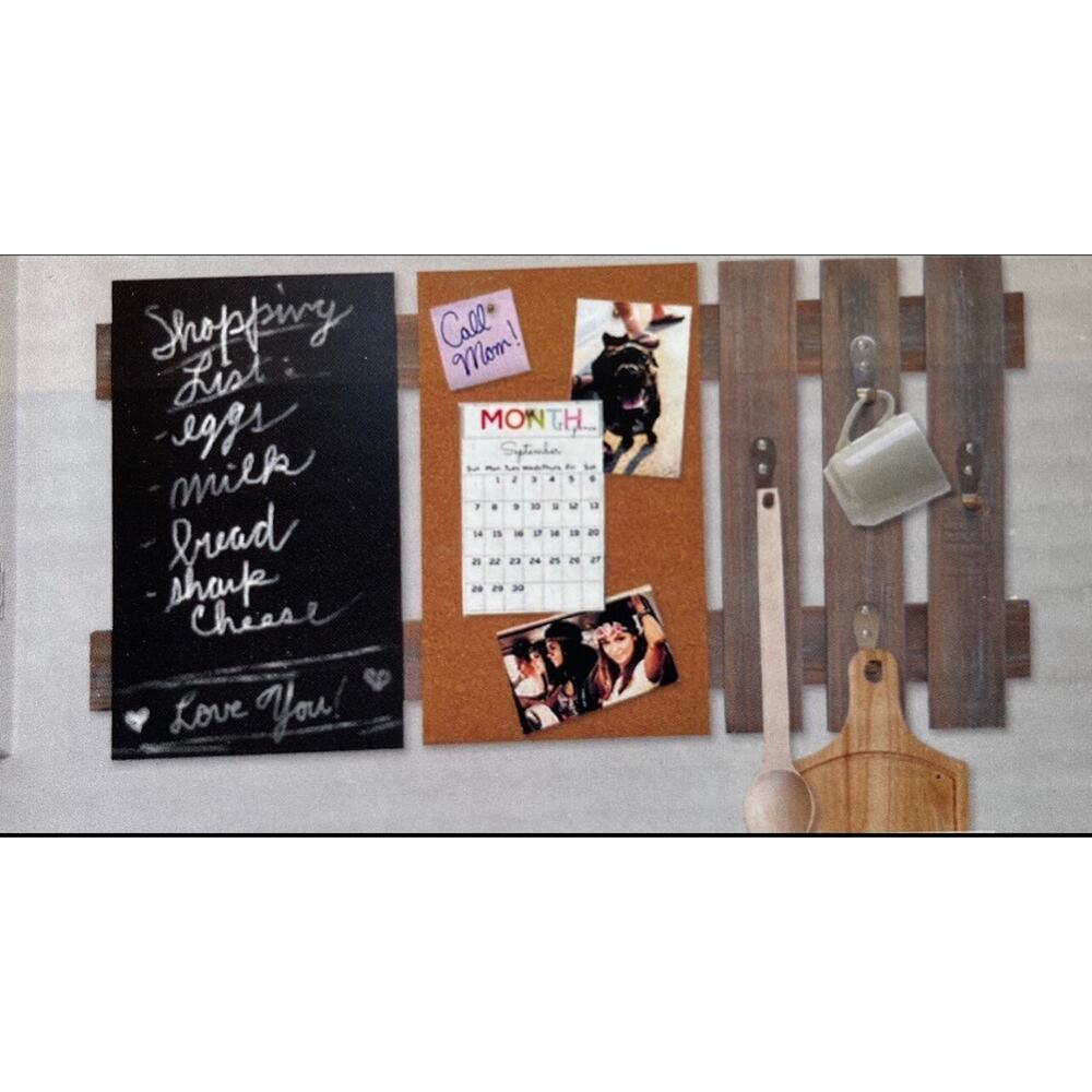 Enhanced Multi-Functional Wall Organizer: Cork Board, Chalk Board‎ & Hook Panel